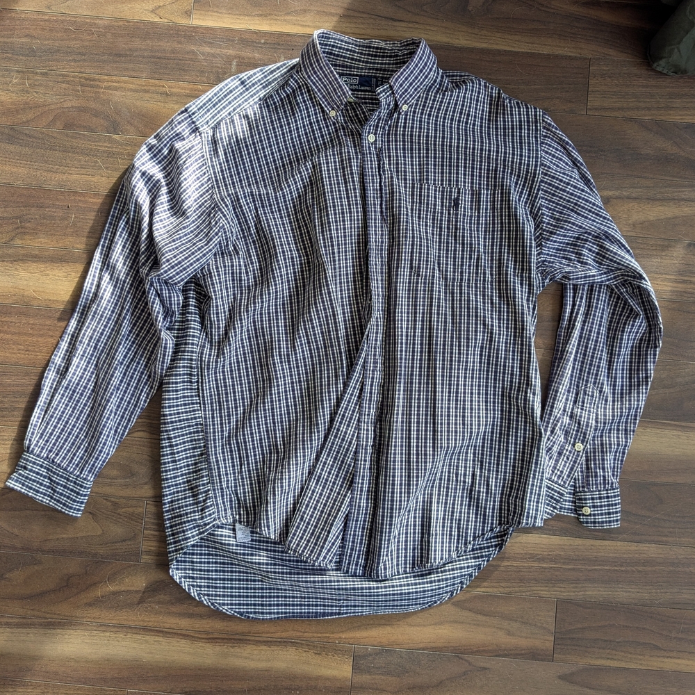 Vintage Polo Ralph Lauren Navy and White Plaid Shirt
